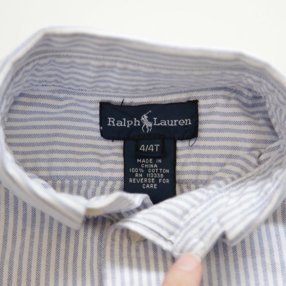 Polo Ralph Lauren Blue White Stripe Oxford Collared Boy's Dress Shirt, Size 4T - Picture 6 of 6